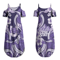 Utah State Polynesian Heritage Couples Matching Summer Maxi Dress and Hawaiian Shirt Floral Tribal Pattern Tropical Flowers