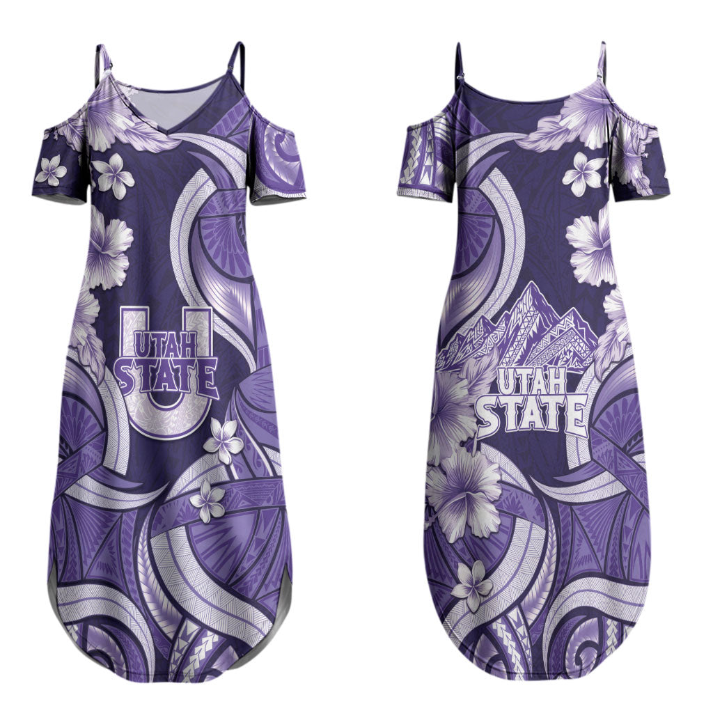 Utah State Polynesian Heritage Couples Matching Summer Maxi Dress and Long Sleeve Button Shirt Floral Tribal Pattern Tropical Flowers