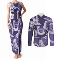 Utah State Polynesian Heritage Couples Matching Tank Maxi Dress and Long Sleeve Button Shirt Floral Tribal Pattern Tropical Flowers