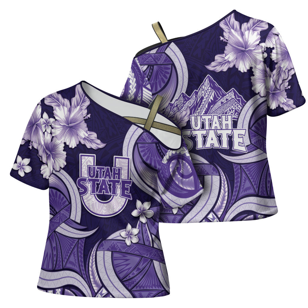 Utah State Polynesian Heritage Cross Shoulder Shirt Floral Tribal Pattern Tropical Flowers