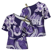 Utah State Polynesian Heritage Cross Shoulder Shirt Floral Tribal Pattern Tropical Flowers