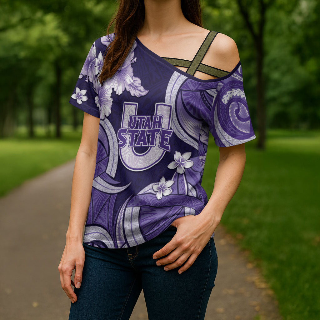 Utah State Polynesian Heritage Cross Shoulder Shirt Floral Tribal Pattern Tropical Flowers