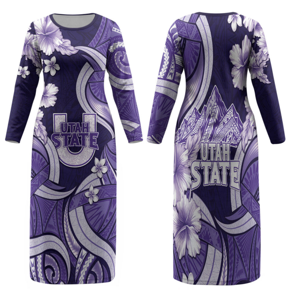 Utah State Polynesian Heritage Family Matching Long Sleeve Bodycon Dress and Hawaiian Shirt Floral Tribal Pattern Tropical Flowers