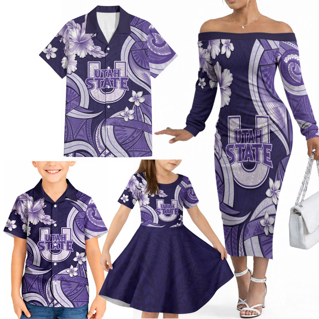 Utah State Polynesian Heritage Family Matching Off The Shoulder Long Sleeve Dress and Hawaiian Shirt Floral Tribal Pattern Tropical Flowers LT05 - Polynesian Pride