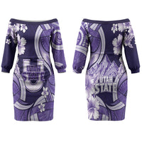 Utah State Polynesian Heritage Family Matching Off The Shoulder Long Sleeve Dress and Hawaiian Shirt Floral Tribal Pattern Tropical Flowers