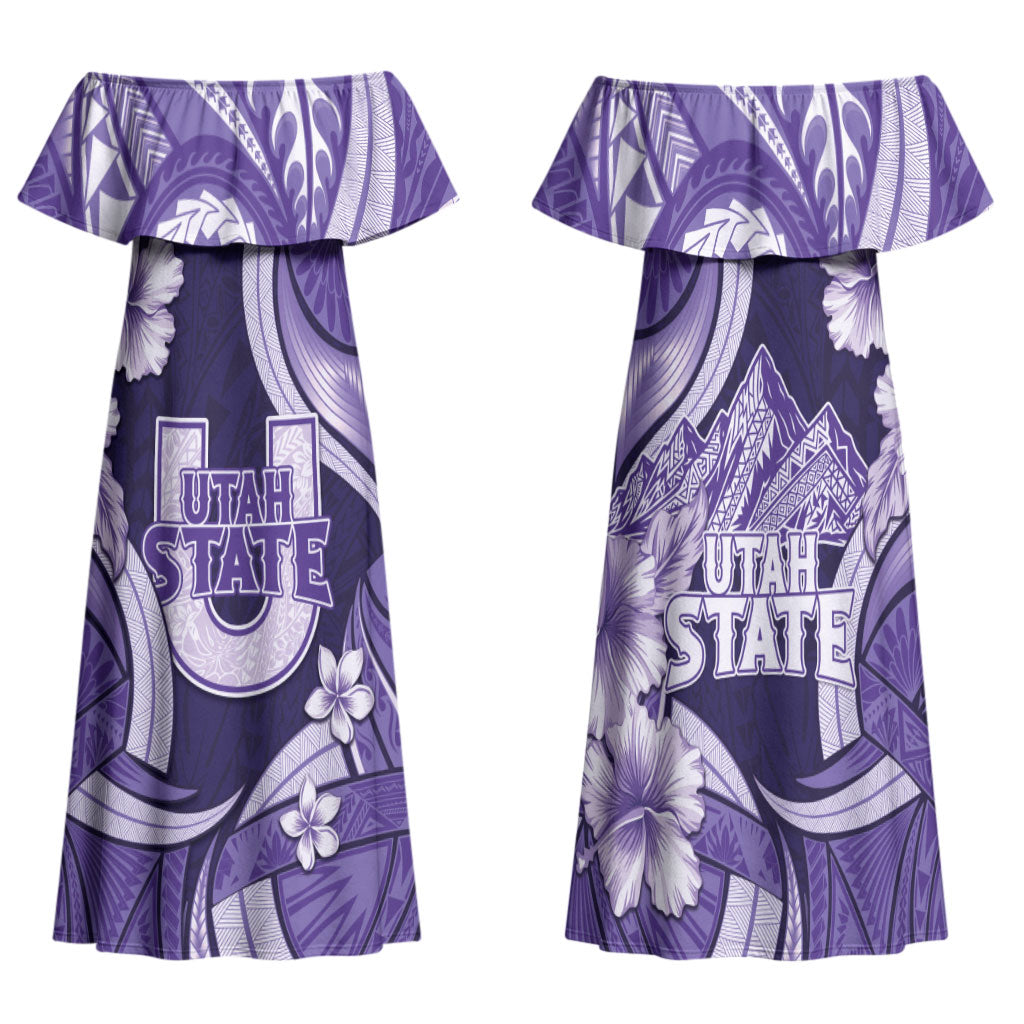 Utah State Polynesian Heritage Family Matching Off Shoulder Maxi Dress and Hawaiian Shirt Floral Tribal Pattern Tropical Flowers
