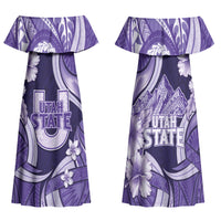 Utah State Polynesian Heritage Family Matching Off Shoulder Maxi Dress and Hawaiian Shirt Floral Tribal Pattern Tropical Flowers
