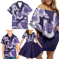 Utah State Polynesian Heritage Family Matching Off Shoulder Short Dress and Hawaiian Shirt Floral Tribal Pattern Tropical Flowers