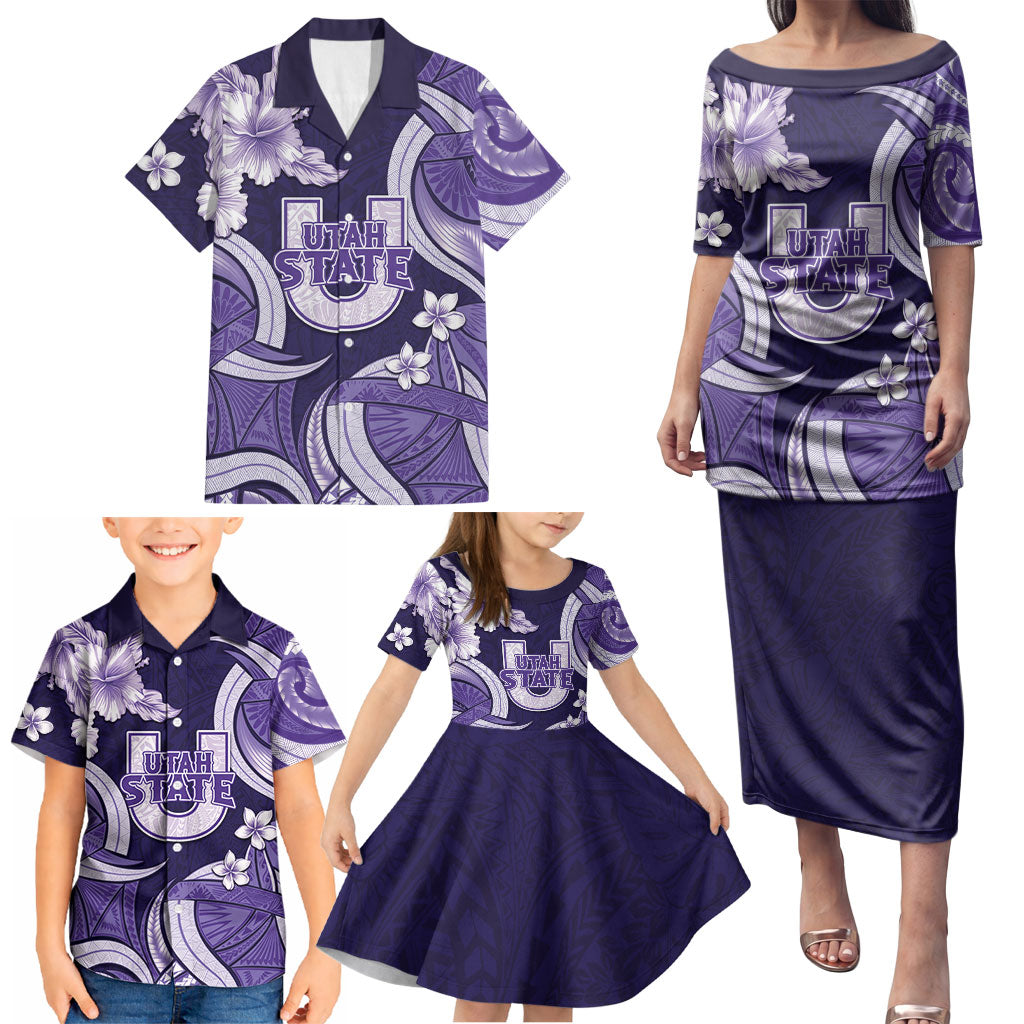 Utah State Polynesian Heritage Family Matching Puletasi and Hawaiian Shirt Floral Tribal Pattern Tropical Flowers