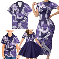 Utah State Polynesian Heritage Family Matching Short Sleeve Bodycon Dress and Hawaiian Shirt Floral Tribal Pattern Tropical Flowers