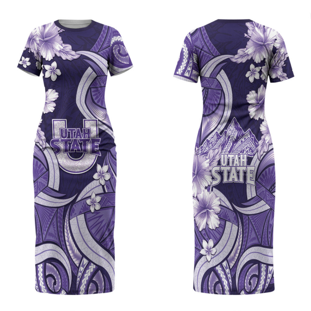 Utah State Polynesian Heritage Family Matching Short Sleeve Bodycon Dress and Hawaiian Shirt Floral Tribal Pattern Tropical Flowers