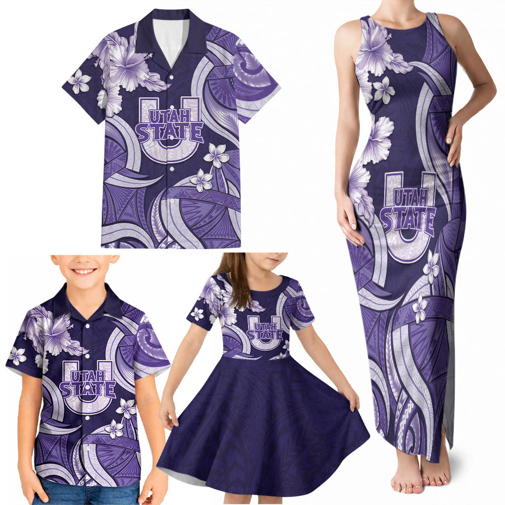 Utah State Polynesian Heritage Family Matching Tank Maxi Dress and Hawaiian Shirt Floral Tribal Pattern Tropical Flowers
