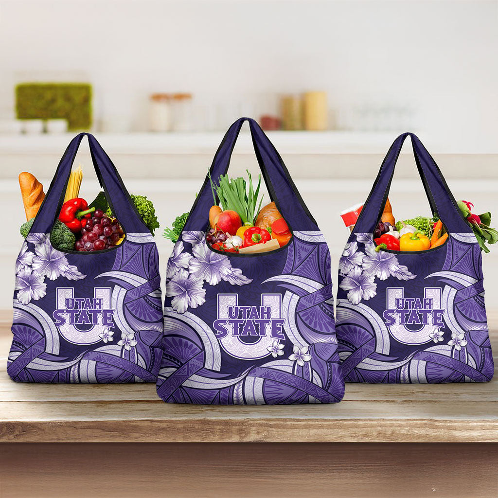 Utah State Polynesian Heritage Grocery Bag Floral Tribal Pattern Tropical Flowers