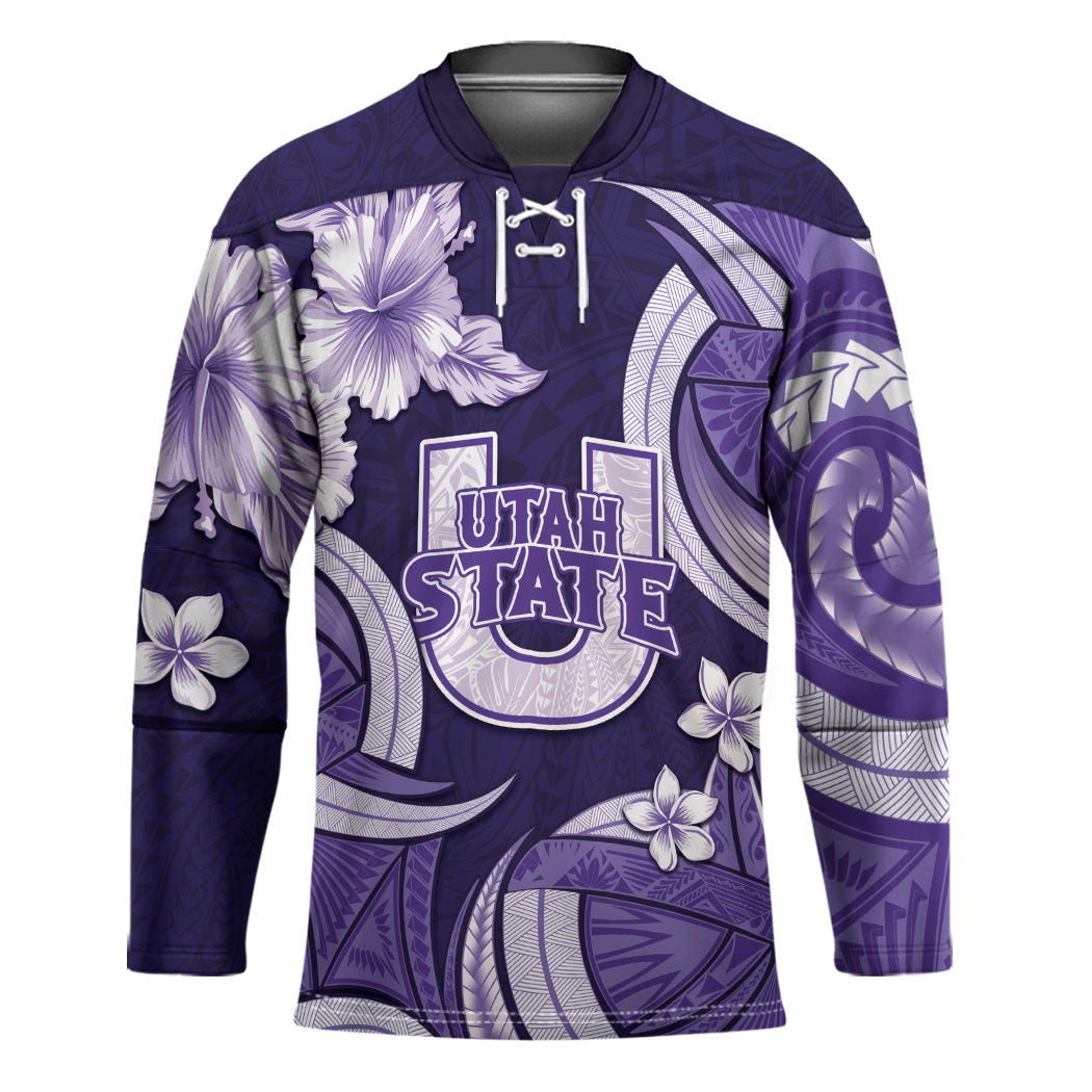 Utah State Polynesian Heritage Hockey Jersey Floral Tribal Pattern Tropical Flowers