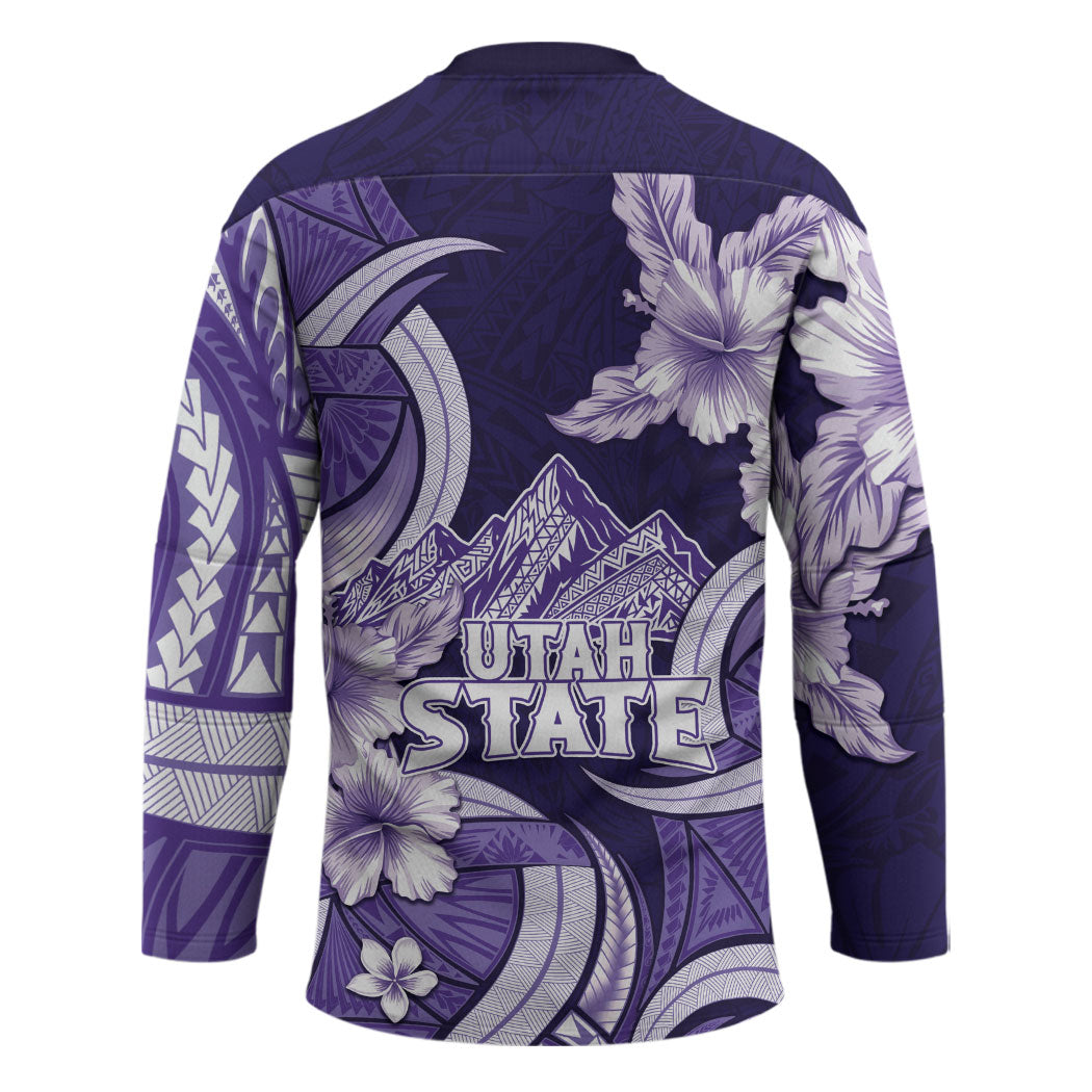 Utah State Polynesian Heritage Hockey Jersey Floral Tribal Pattern Tropical Flowers