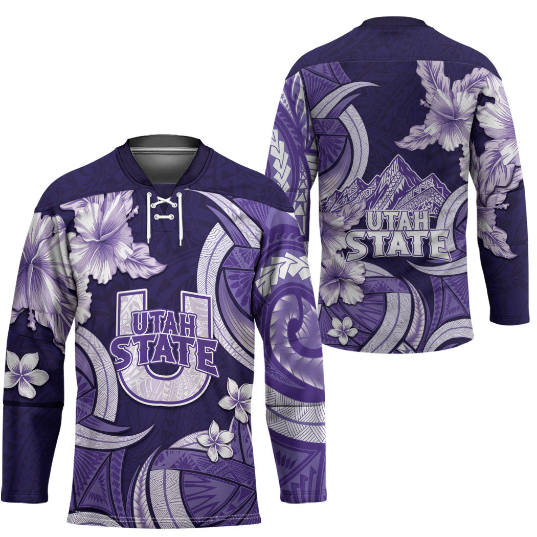 Utah State Polynesian Heritage Hockey Jersey Floral Tribal Pattern Tropical Flowers
