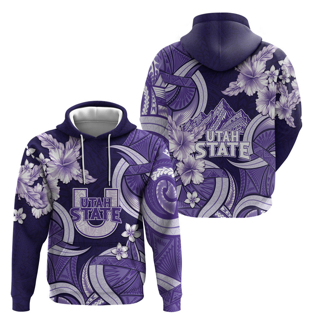 Utah State Polynesian Heritage Hoodie Floral Tribal Pattern Tropical Flowers