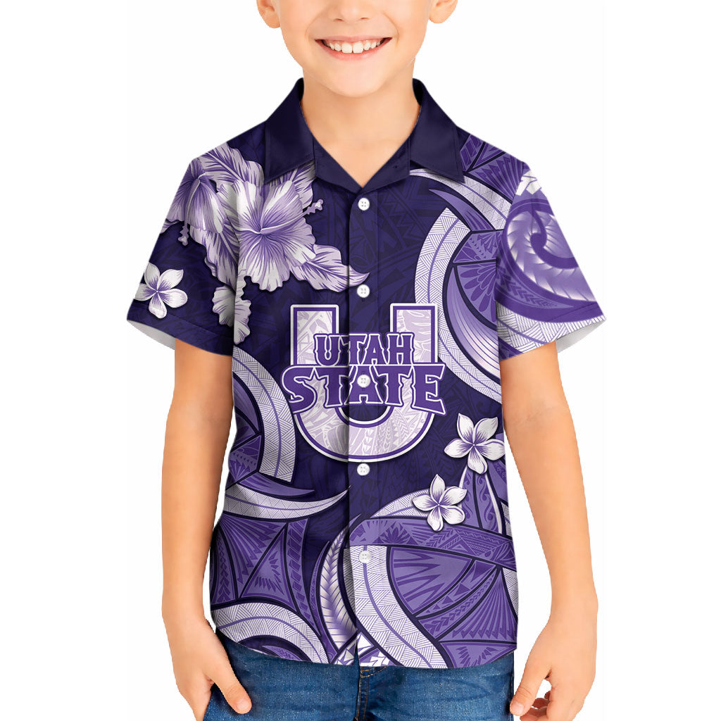 Utah State Polynesian Heritage Kid Hawaiian Shirt Floral Tribal Pattern Tropical Flowers