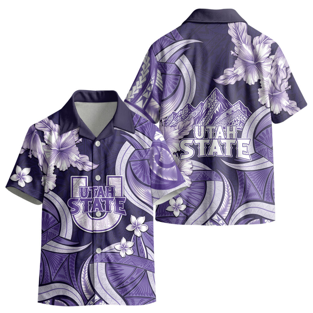 Utah State Polynesian Heritage Kid Hawaiian Shirt Floral Tribal Pattern Tropical Flowers