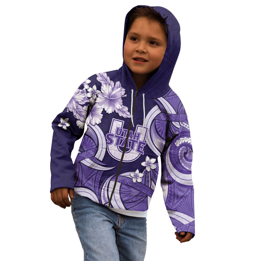 Utah State Polynesian Heritage Kid Hoodie Floral Tribal Pattern Tropical Flowers