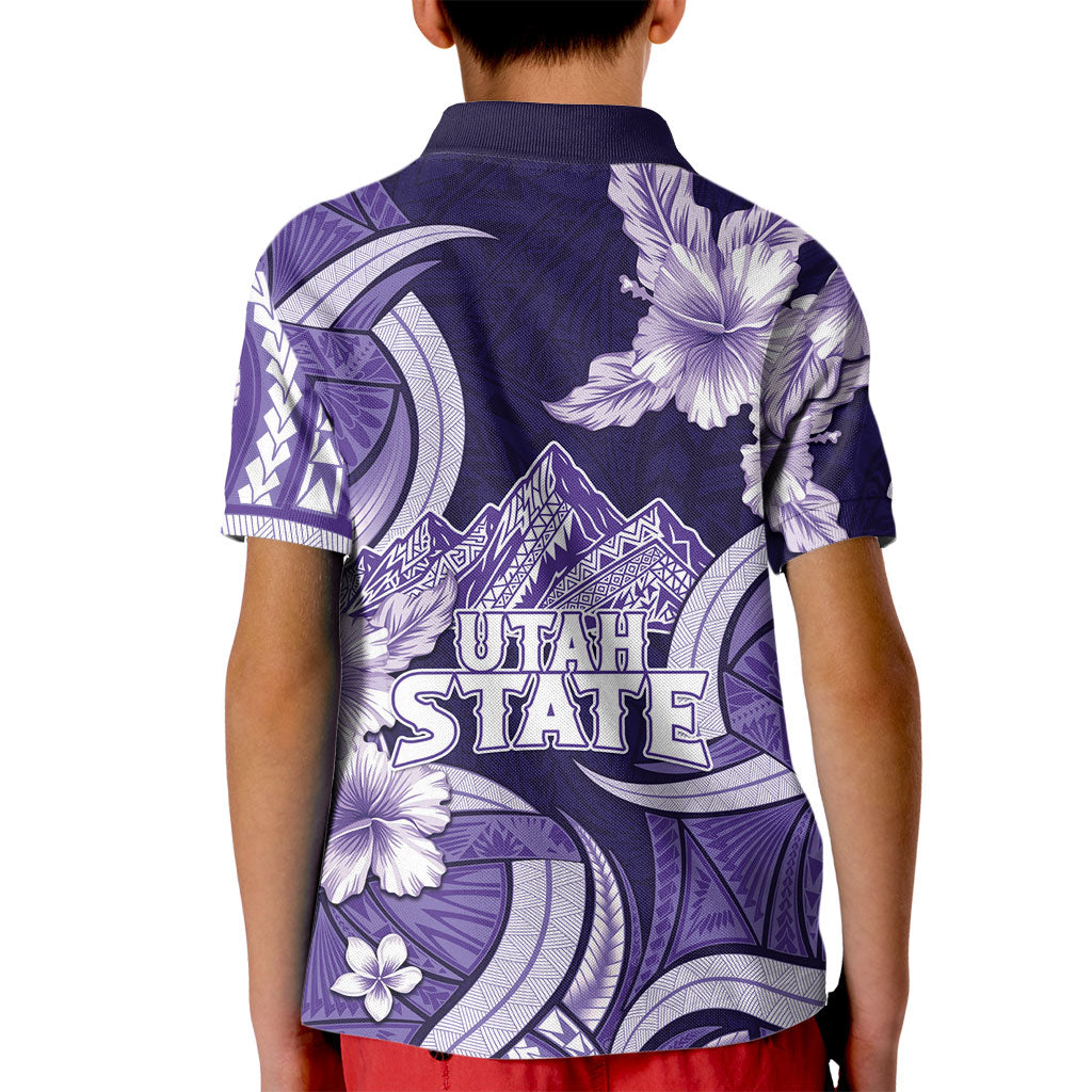 Utah State Polynesian Heritage Kid Polo Shirt Floral Tribal Pattern Tropical Flowers