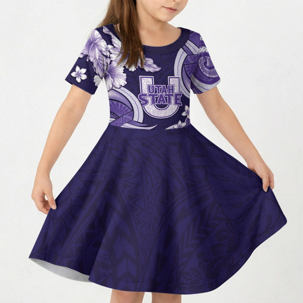Utah State Polynesian Heritage Kid Short Sleeve Dress Floral Tribal Pattern Tropical Flowers