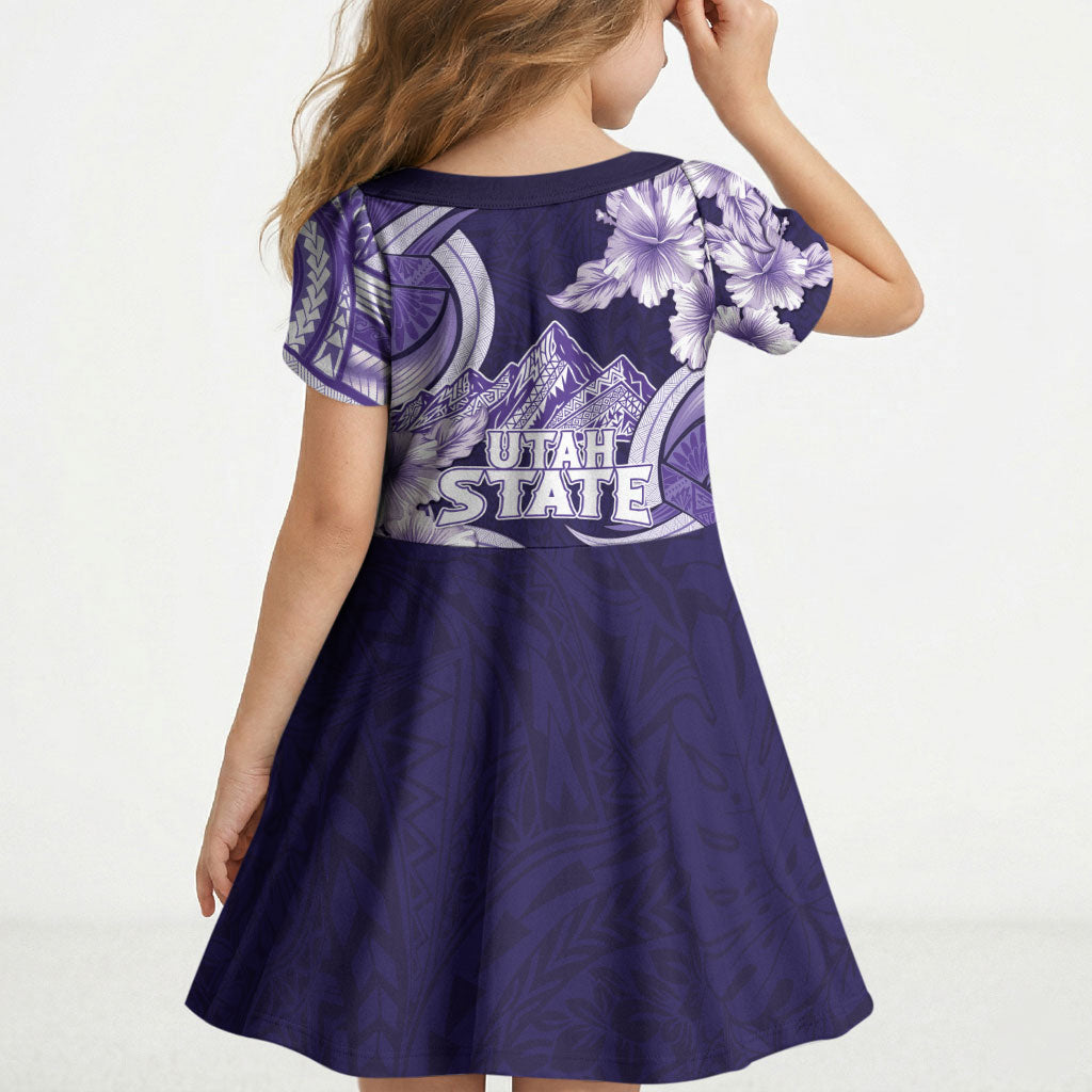 Utah State Polynesian Heritage Kid Short Sleeve Dress Floral Tribal Pattern Tropical Flowers