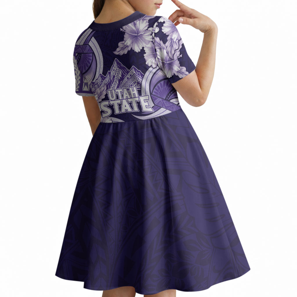 Utah State Polynesian Heritage Kid Short Sleeve Dress Floral Tribal Pattern Tropical Flowers