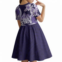 Utah State Polynesian Heritage Kid Short Sleeve Dress Floral Tribal Pattern Tropical Flowers