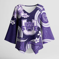 Utah State Polynesian Heritage Kimono Sleeve Blouse Floral Tribal Pattern Tropical Flowers