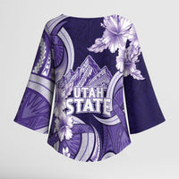 Utah State Polynesian Heritage Kimono Sleeve Blouse Floral Tribal Pattern Tropical Flowers
