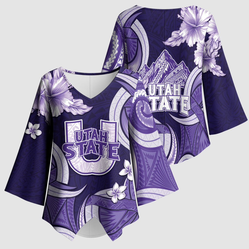 Utah State Polynesian Heritage Kimono Sleeve Blouse Floral Tribal Pattern Tropical Flowers