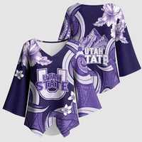Utah State Polynesian Heritage Kimono Sleeve Blouse Floral Tribal Pattern Tropical Flowers