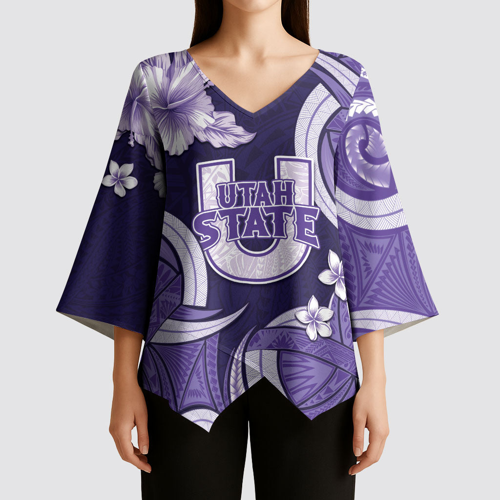 Utah State Polynesian Heritage Kimono Sleeve Blouse Floral Tribal Pattern Tropical Flowers