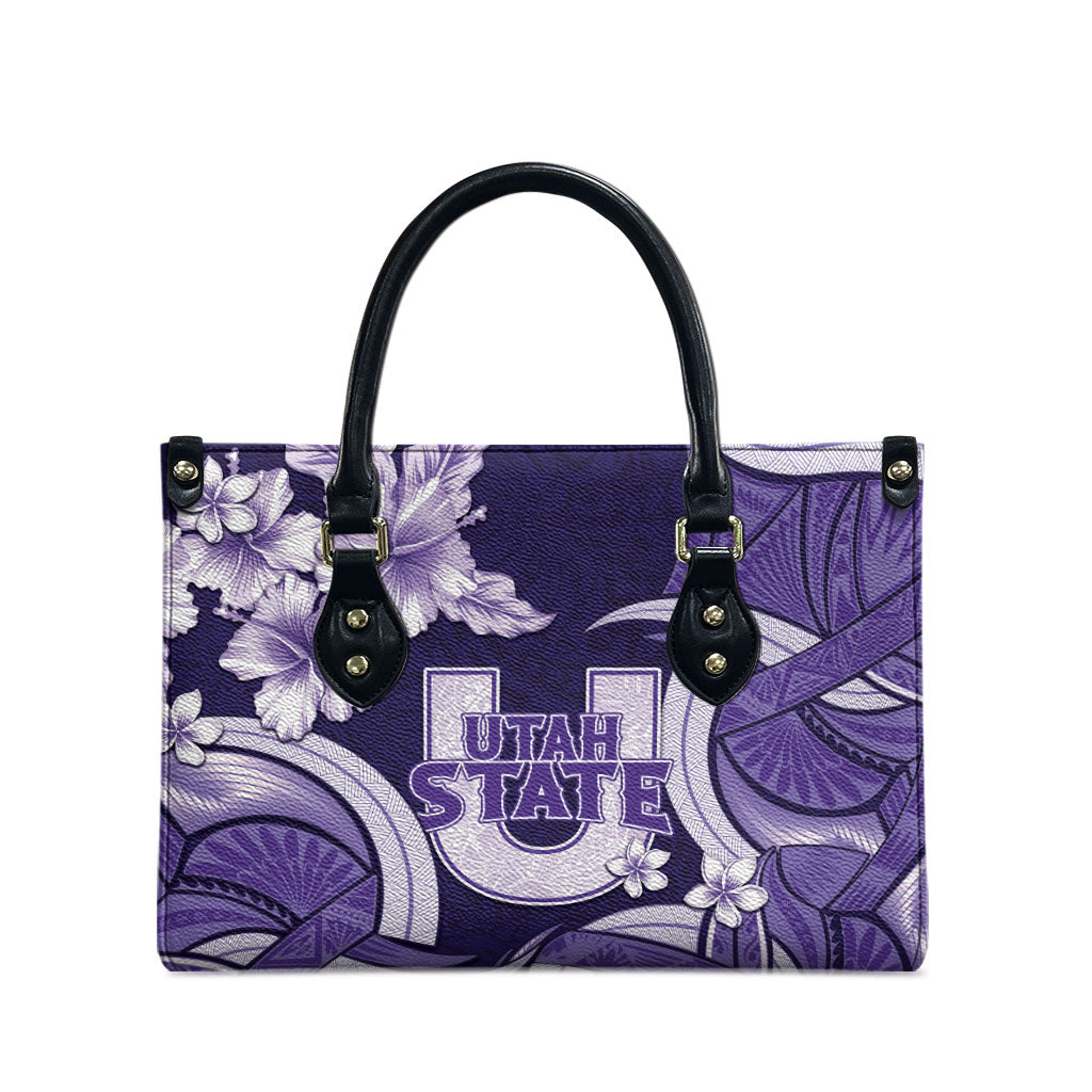 Utah State Polynesian Heritage Leather Bag Floral Tribal Pattern Tropical Flowers