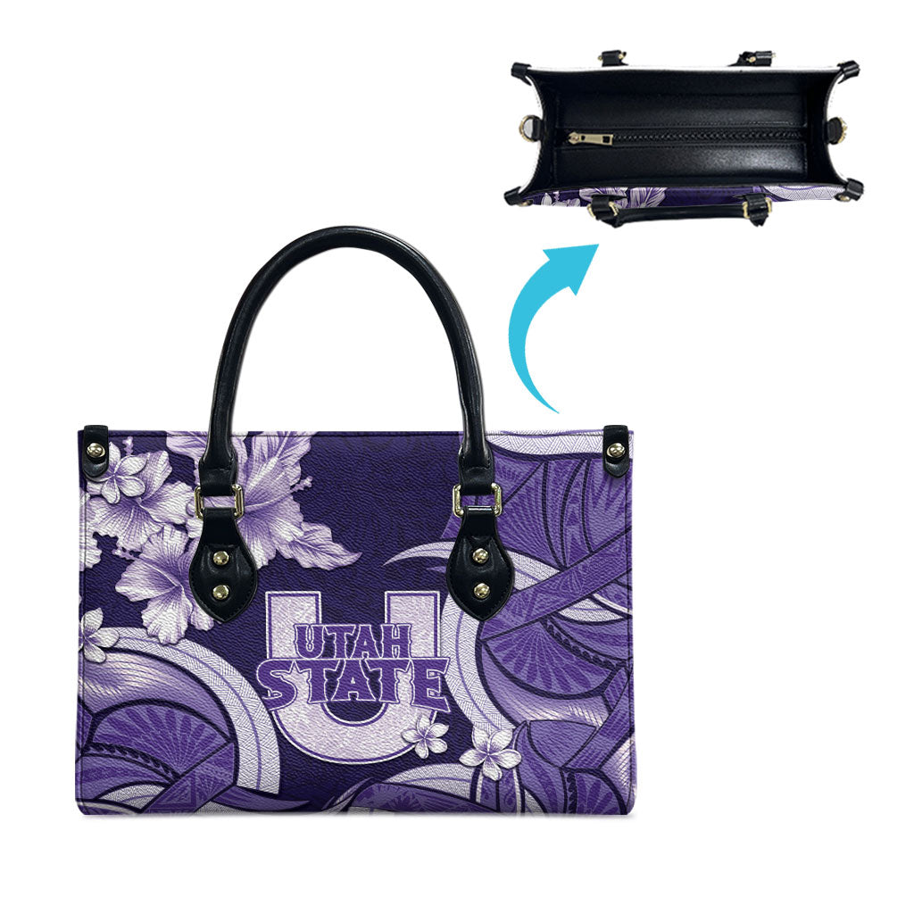 Utah State Polynesian Heritage Leather Bag Floral Tribal Pattern Tropical Flowers
