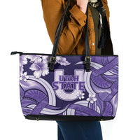 Utah State Polynesian Heritage Leather Tote Bag Floral Tribal Pattern Tropical Flowers