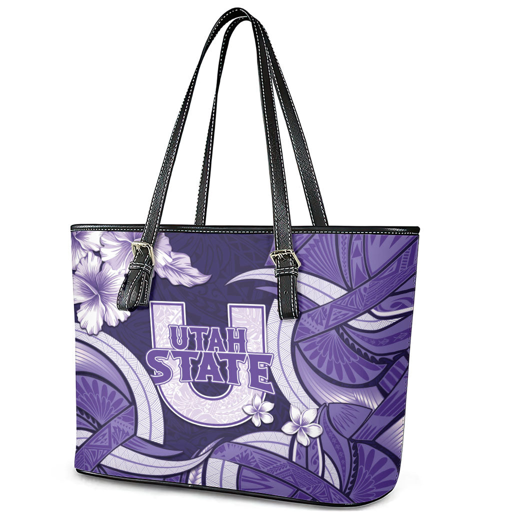 Utah State Polynesian Heritage Leather Tote Bag Floral Tribal Pattern Tropical Flowers