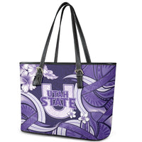 Utah State Polynesian Heritage Leather Tote Bag Floral Tribal Pattern Tropical Flowers
