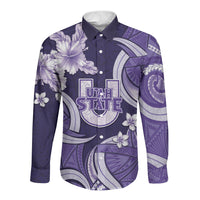 Utah State Polynesian Heritage Long Sleeve Button Shirt Floral Tribal Pattern Tropical Flowers