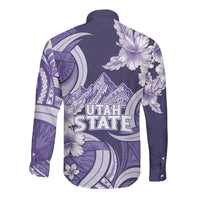 Utah State Polynesian Heritage Long Sleeve Button Shirt Floral Tribal Pattern Tropical Flowers