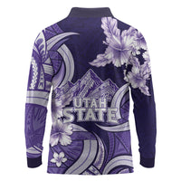 Utah State Polynesian Heritage Long Sleeve Polo Shirt Floral Tribal Pattern Tropical Flowers