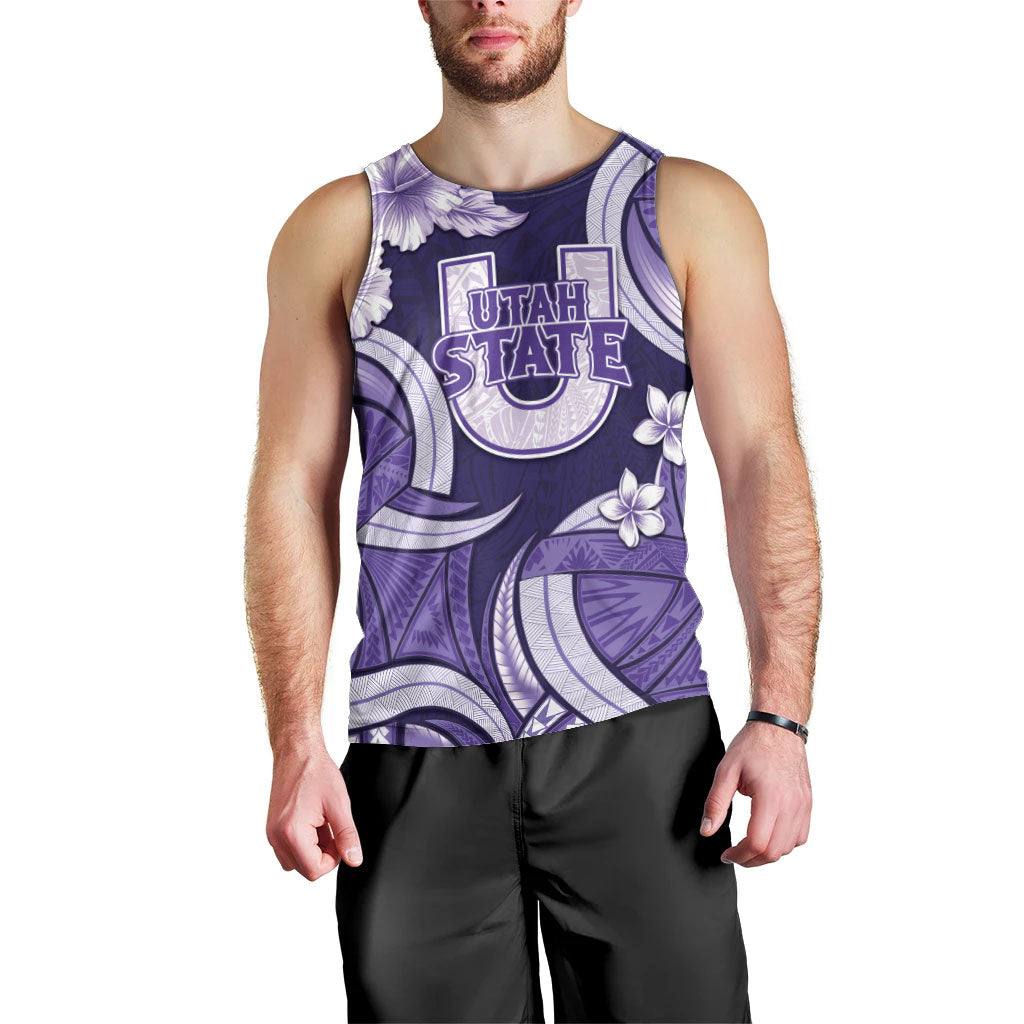 Utah State Polynesian Heritage Men Tank Top Floral Tribal Pattern Tropical Flowers