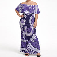 Utah State Polynesian Heritage Off Shoulder Maxi Dress Floral Tribal Pattern Tropical Flowers