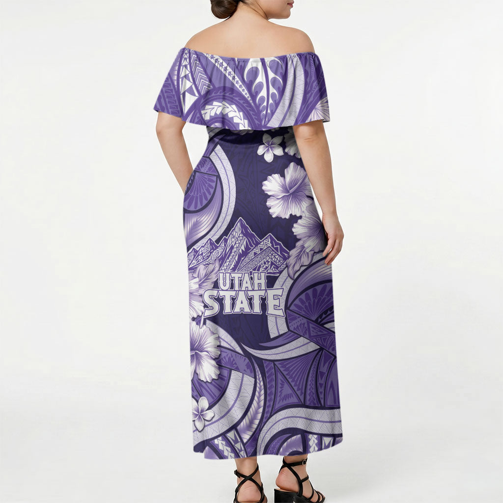 Utah State Polynesian Heritage Off Shoulder Maxi Dress Floral Tribal Pattern Tropical Flowers