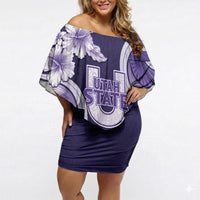 Utah State Polynesian Heritage Off Shoulder Short Dress Floral Tribal Pattern Tropical Flowers