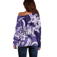 Utah State Polynesian Heritage Off Shoulder Sweater Floral Tribal Pattern Tropical Flowers
