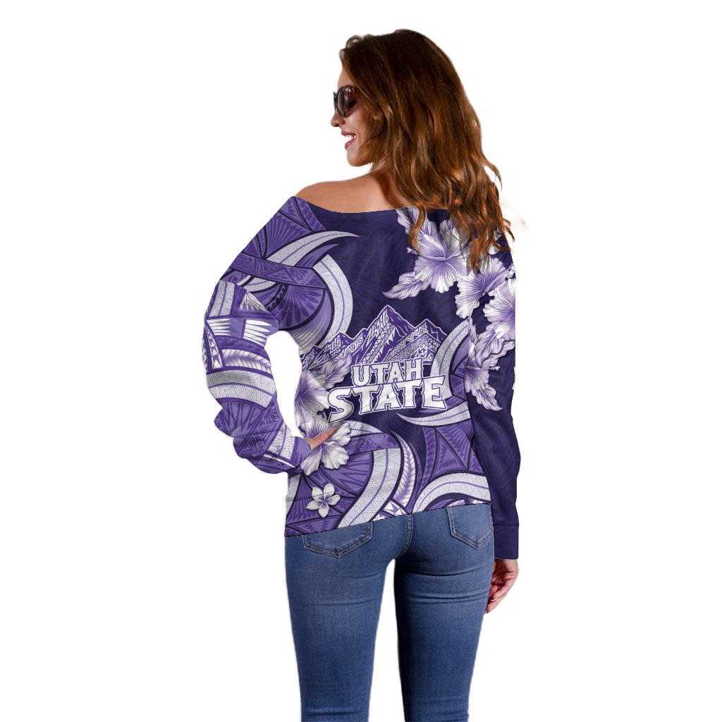 Utah State Polynesian Heritage Off Shoulder Sweater Floral Tribal Pattern Tropical Flowers