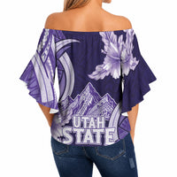 Utah State Polynesian Heritage Off Shoulder Wrap Waist Top Floral Tribal Pattern Tropical Flowers