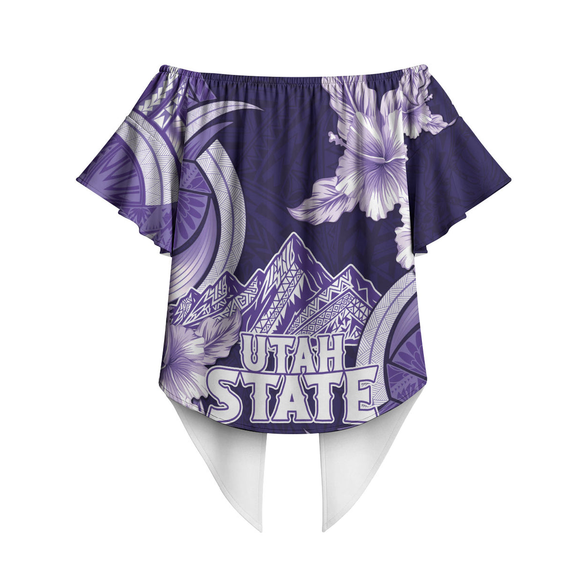 Utah State Polynesian Heritage Off Shoulder Wrap Waist Top Floral Tribal Pattern Tropical Flowers